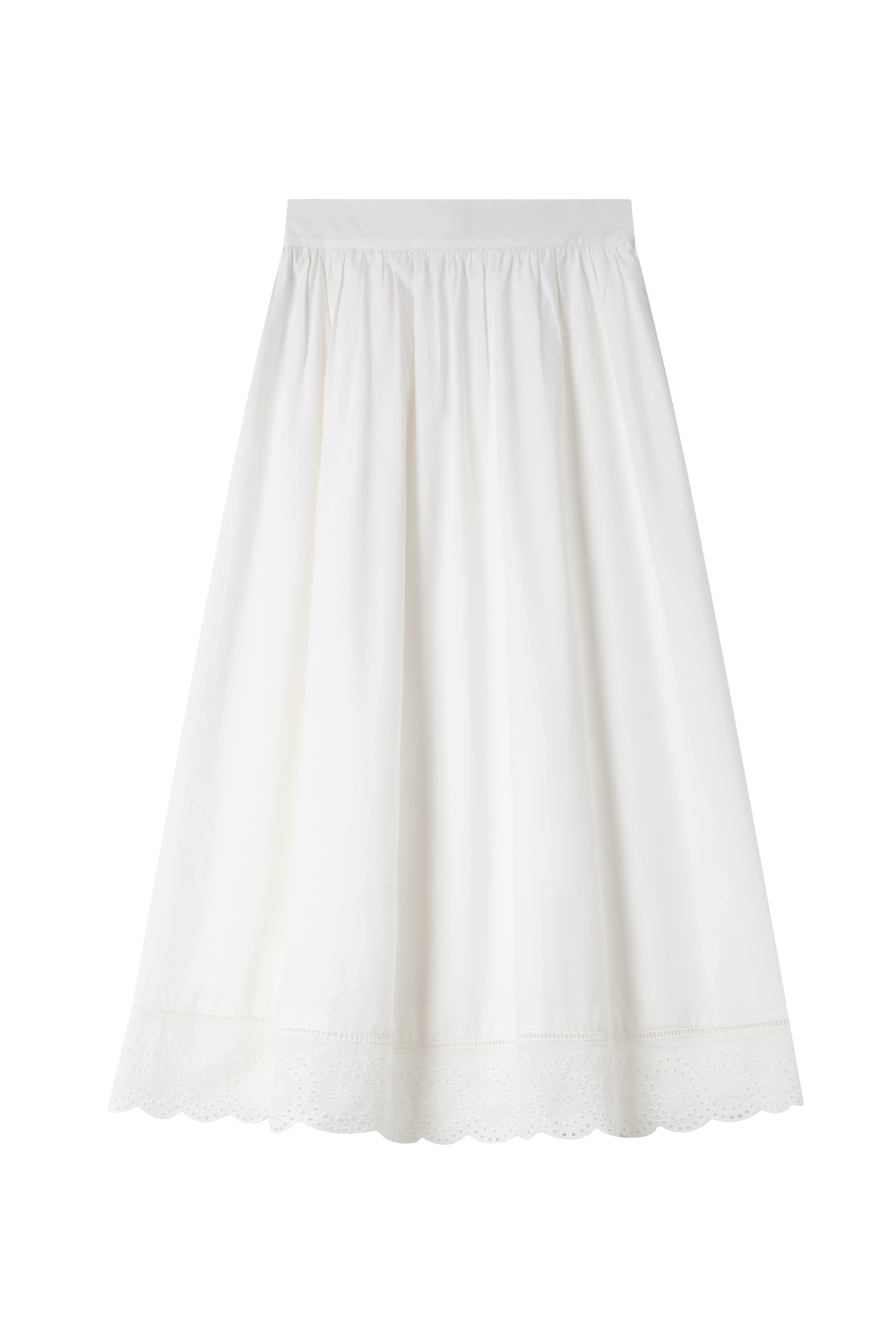 Lace-Edged White Long Skirt