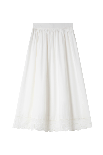 Lace-Edged White Long Skirt