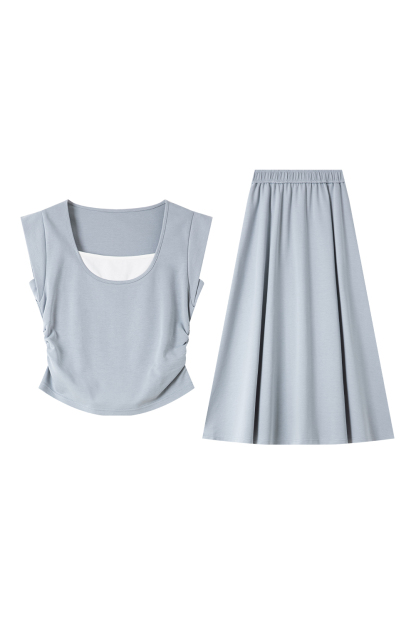 Fresh Style Light Blue Long Skirt Suit