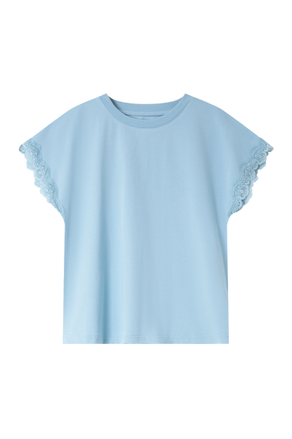 Lace Decoration Solid Color T-Shirt