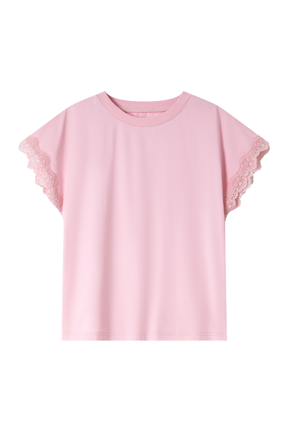 Lace Decoration Solid Color T-Shirt