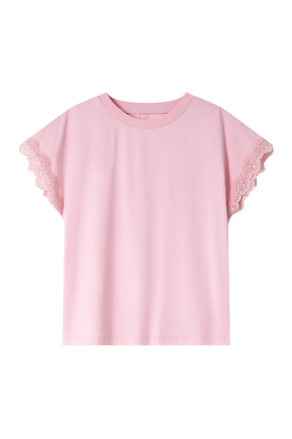 Lace Decoration Solid Color T-Shirt