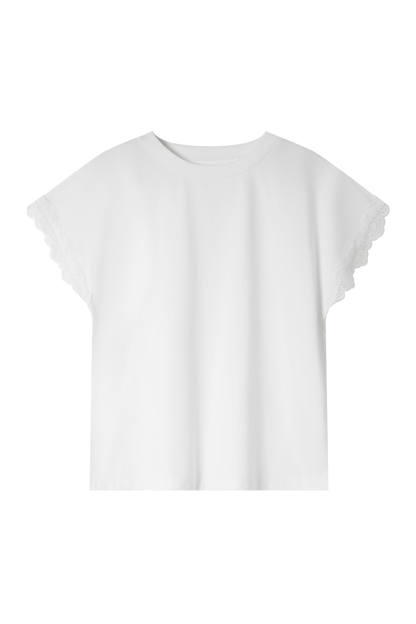 Lace Decoration Solid Color T-Shirt