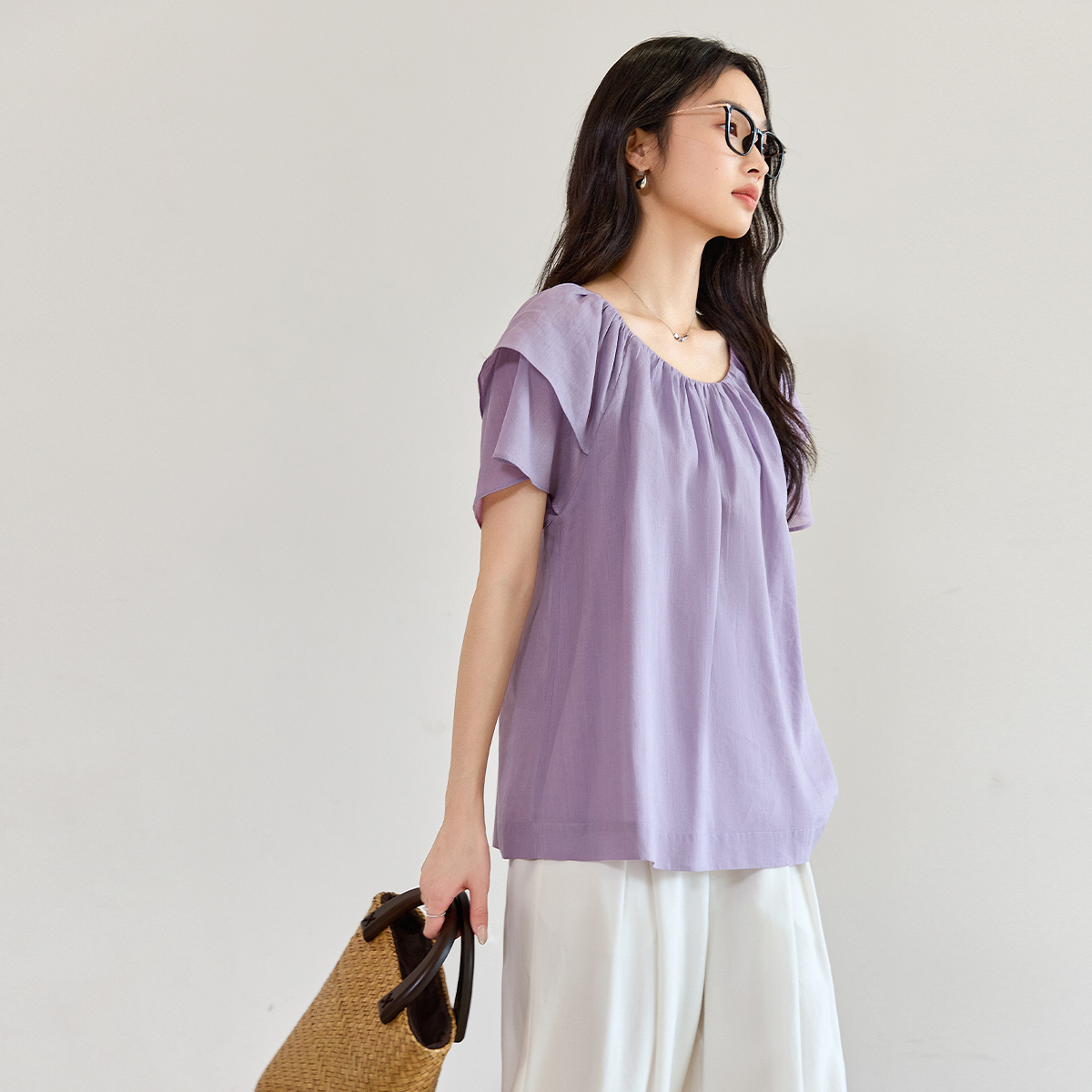 Solid Color Cotton And Linen Short-Sleeved Shirt