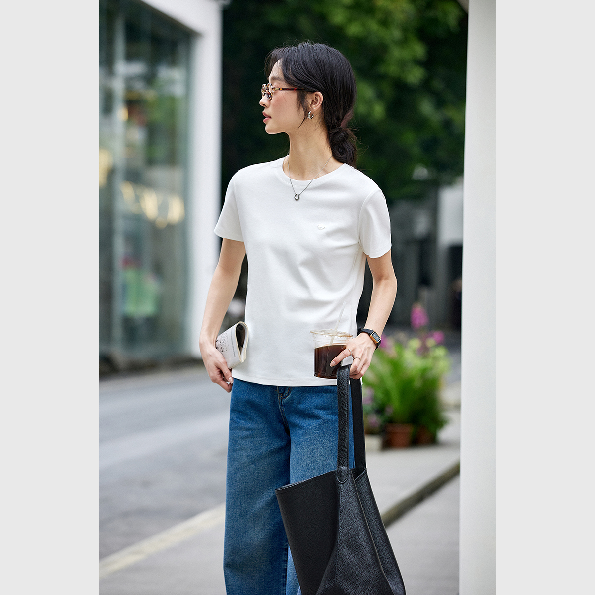 Back Hollow Solid Color T-Shirt