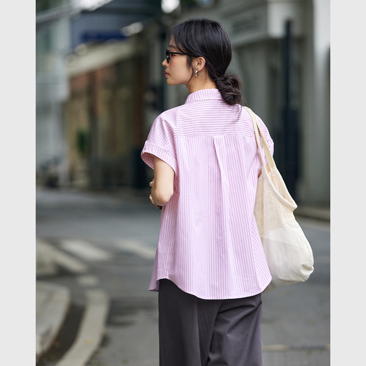 Lace Pocket Striped Shirt