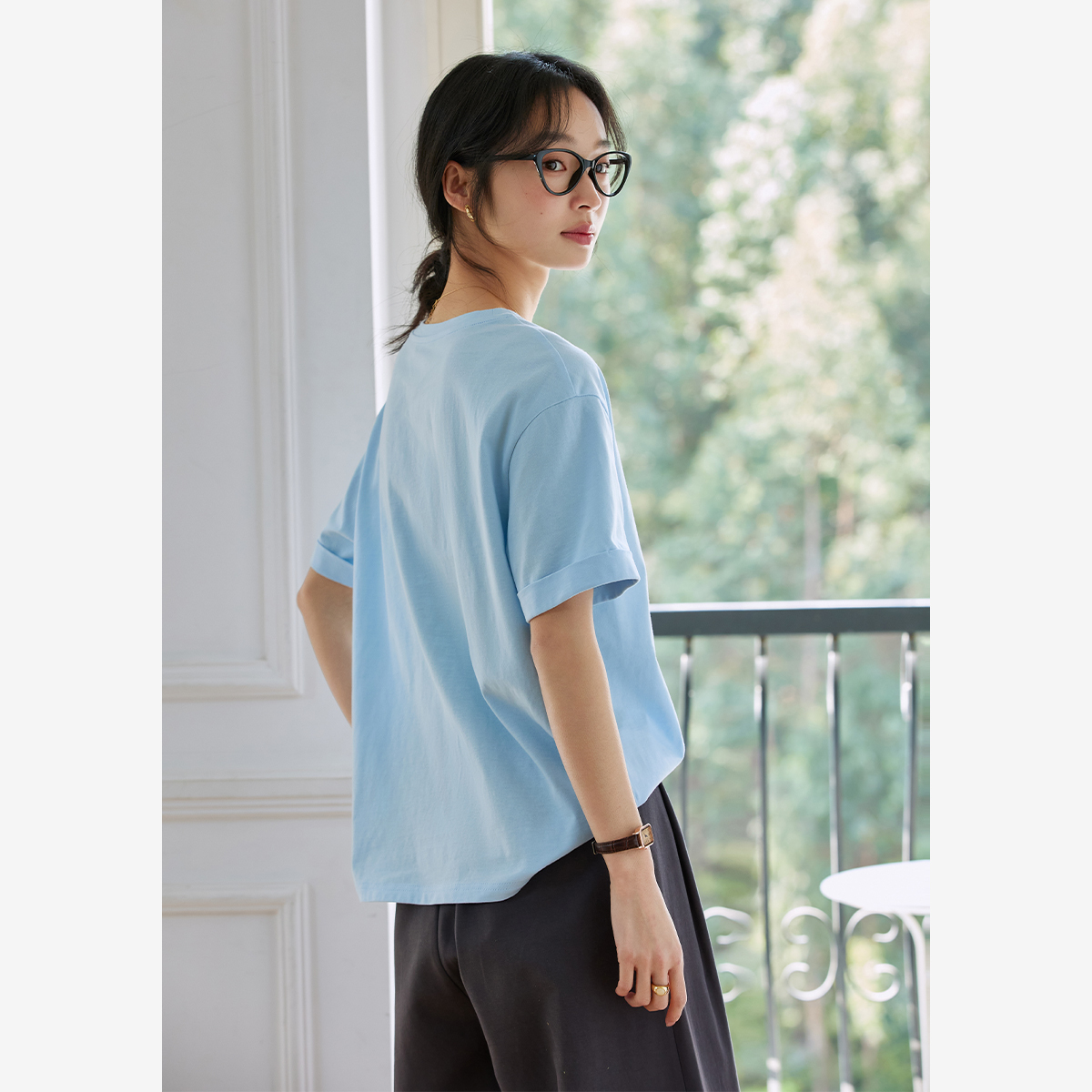 Letter Embroidered Round Neck T-Shirt