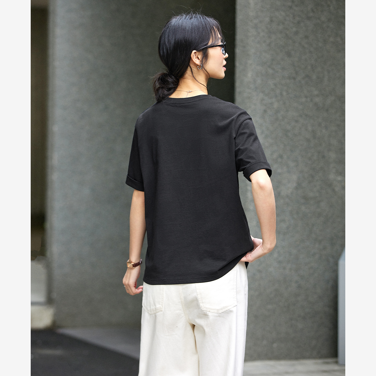 Letter Embroidered Round Neck T-Shirt