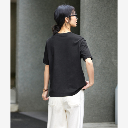 Letter Embroidered Round Neck T-Shirt