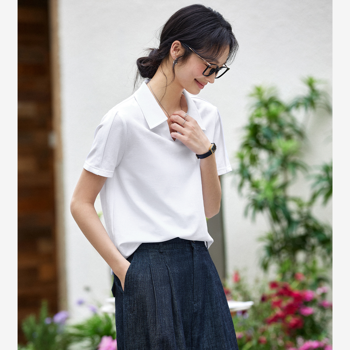 Lapel Cotton T-Shirt