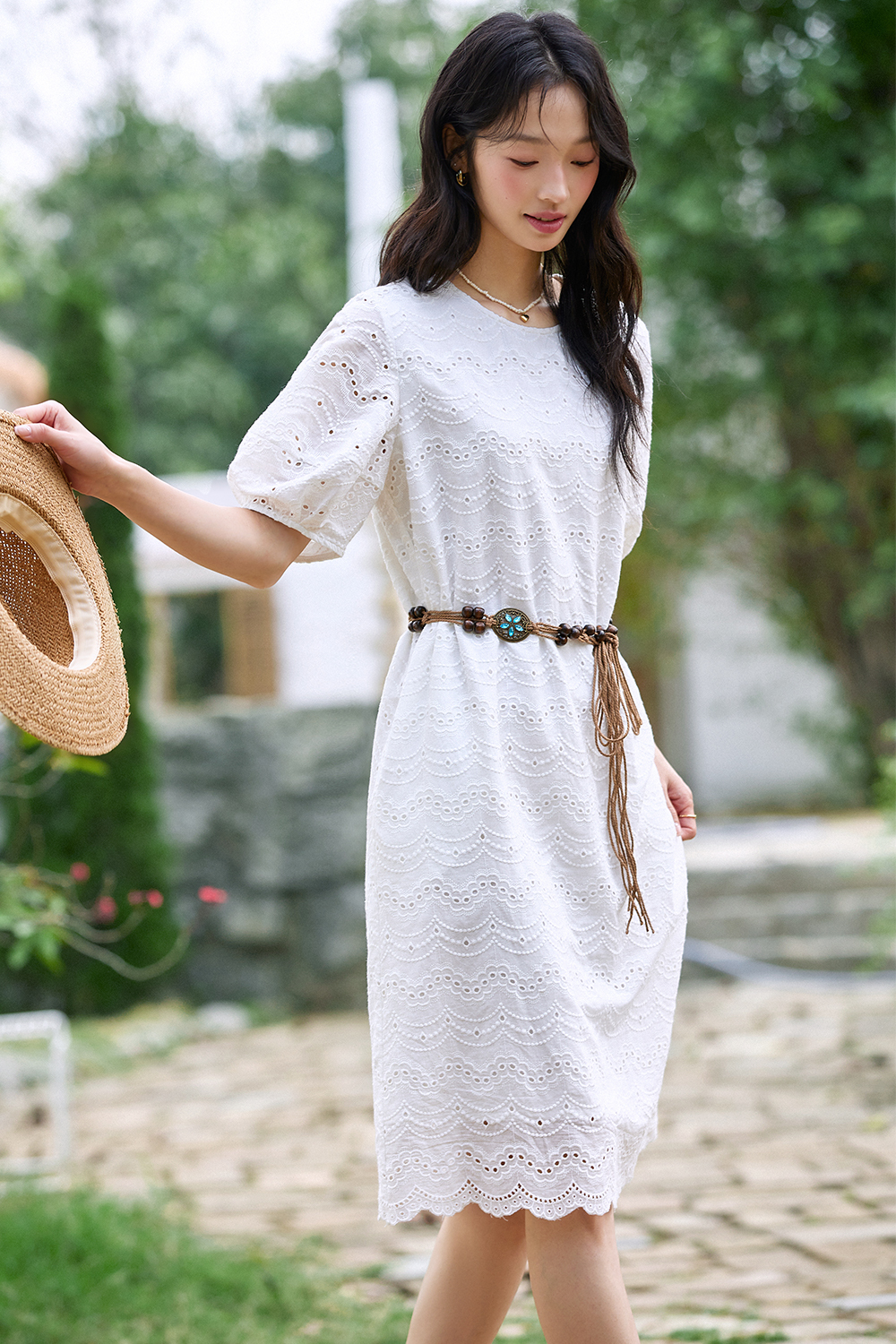 Wave Embroidered Hollow Dress