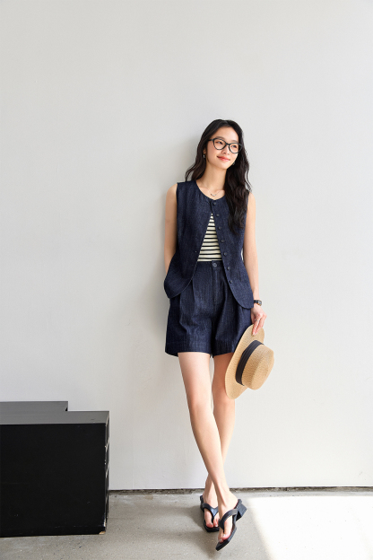 Old Money Style Pure Cotton Denim Suit