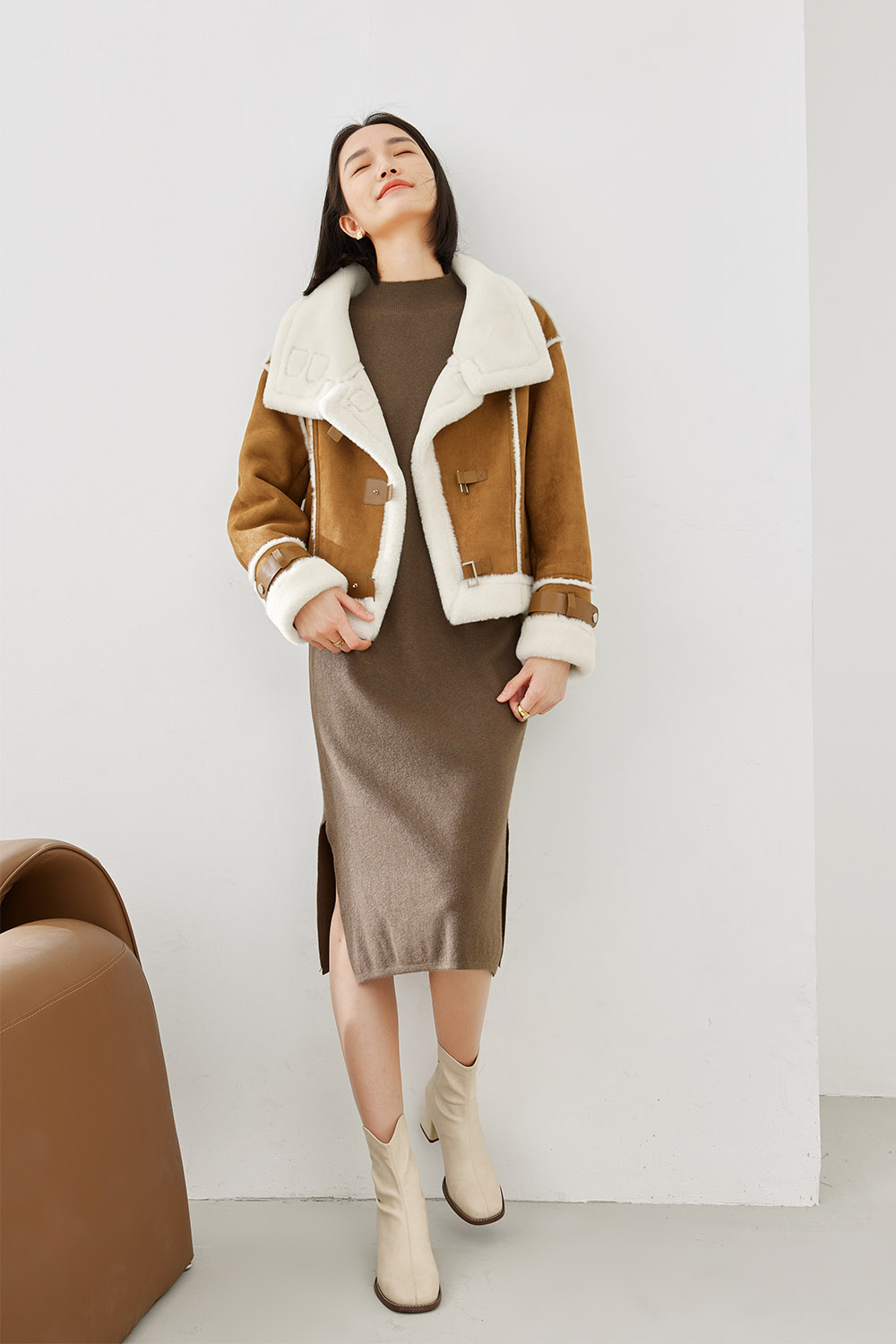 Leather and fur jacket-VIMLYSTORE