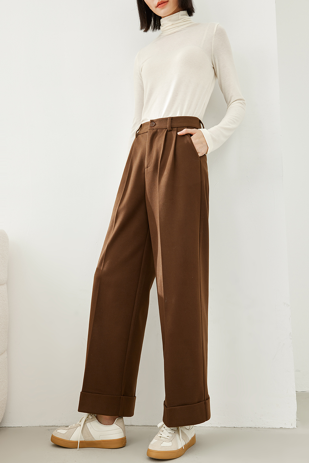 Solid color wide leg pants
