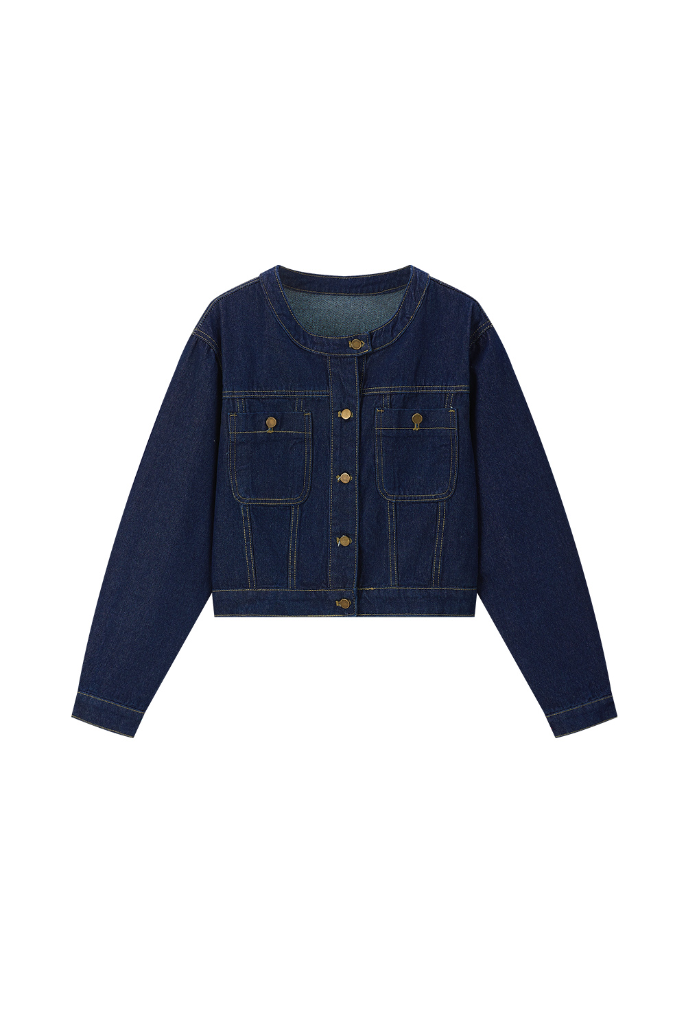 Round Neck Denim Short Jacket