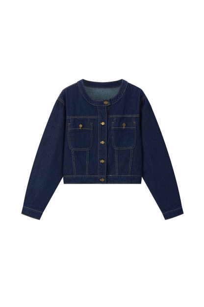 Round Neck Denim Short Jacket