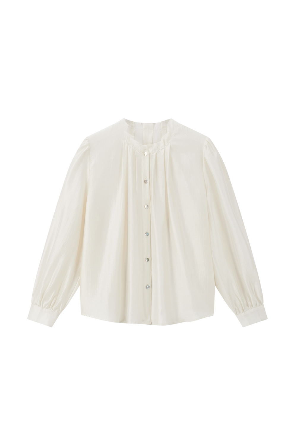 Round Collar Bud Tencel Shirt