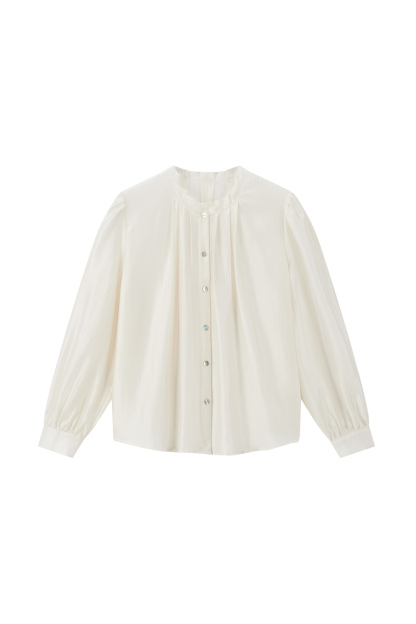 Round Collar Bud Tencel Shirt
