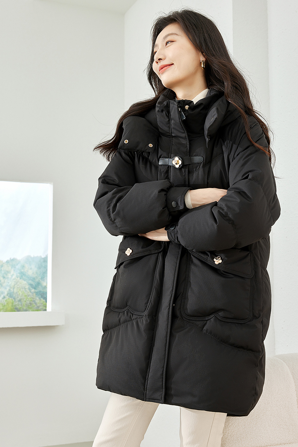 Solid color warm down jacket