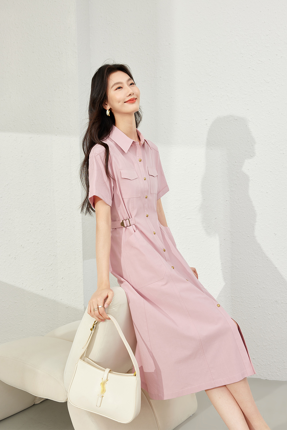 Polo Collar Shirt Dress-VIMLYSTORE