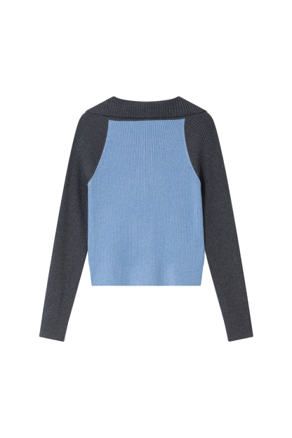 Contrast-color Zippered Knitted Cardigan