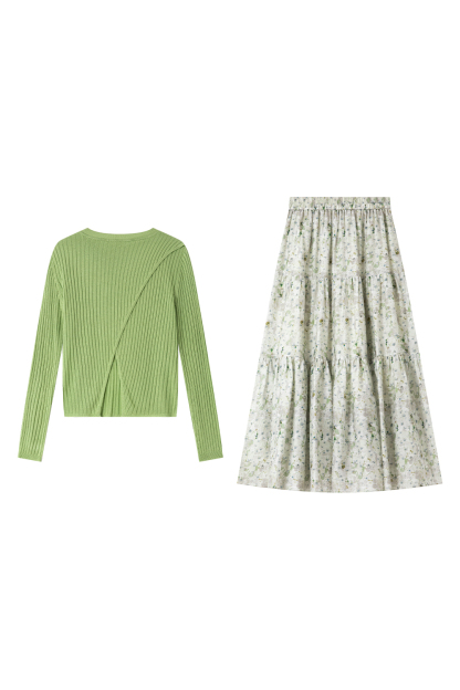 Green Field Floral Skirt Set
