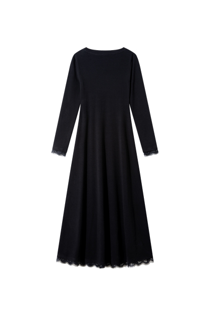 Elegant Black Lace Hem Dress