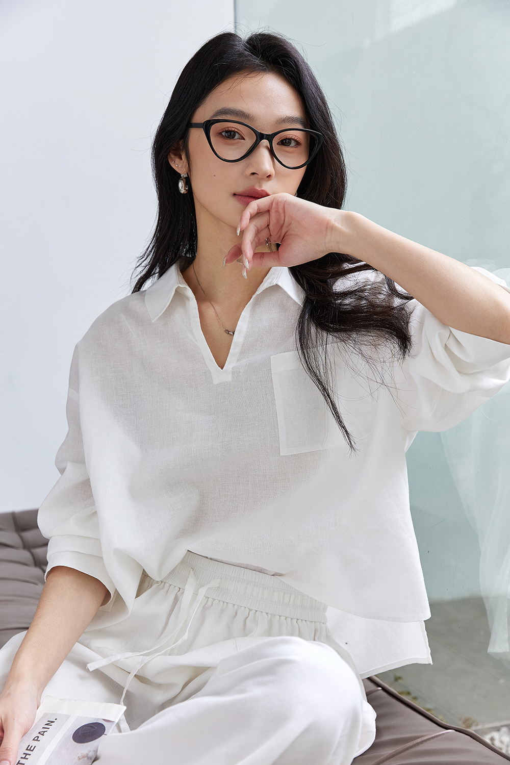 Casual Commune Linen Notch-Neck Top & Wide-Leg Pants Set-VIMLYSTORE