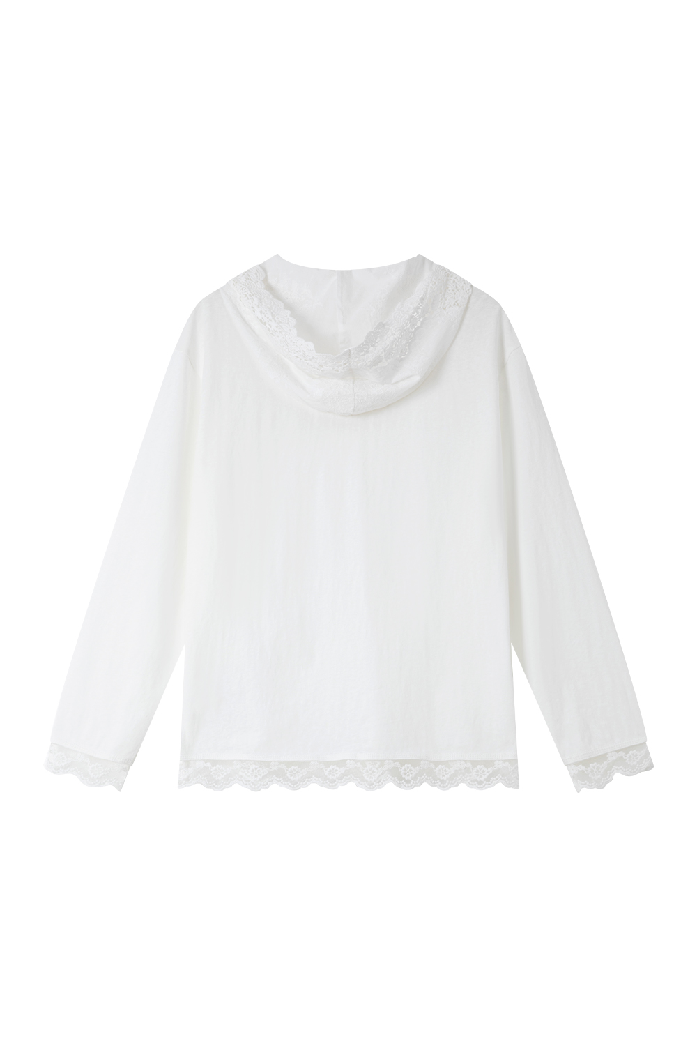Lace-Decorated Hooded T-Shirt