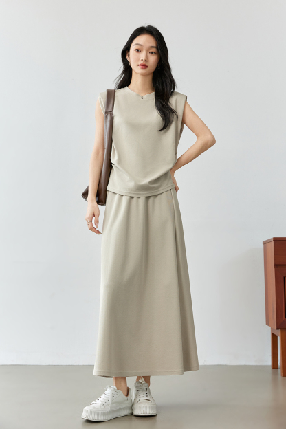 Round Neck Embroidered Top with A-Line Skirt Set