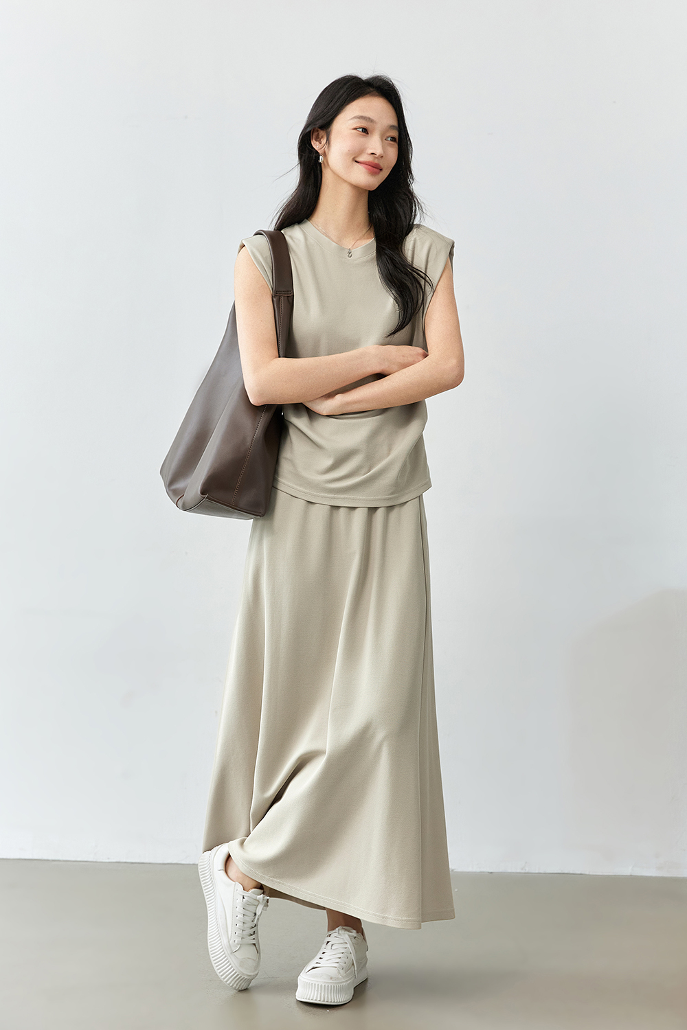 Round Neck Embroidered Top with A-Line Skirt Set