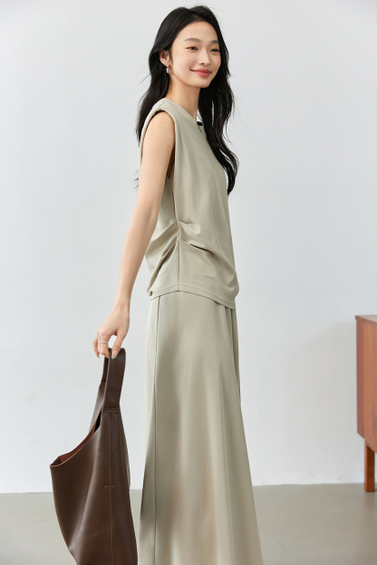 Round Neck Embroidered Top with A-Line Skirt Set