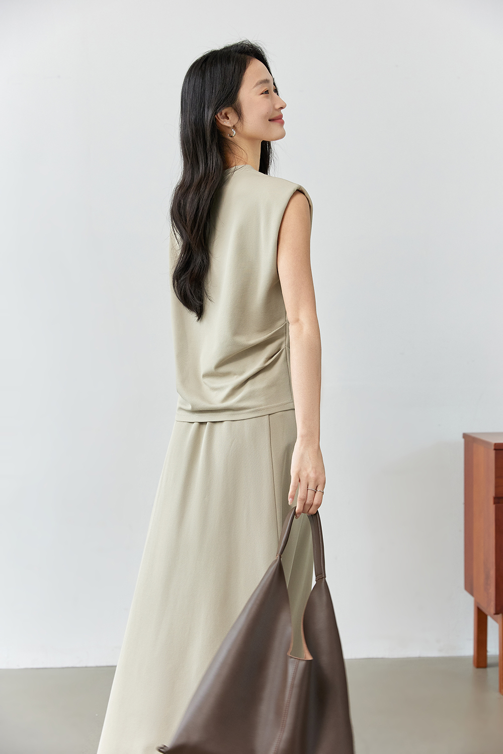 Round Neck Embroidered Top with A-Line Skirt Set