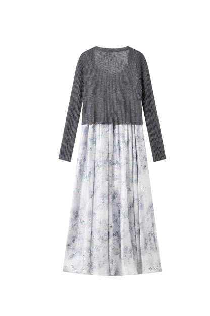 Knitted Cardigan And Floral Long Skirt Combination