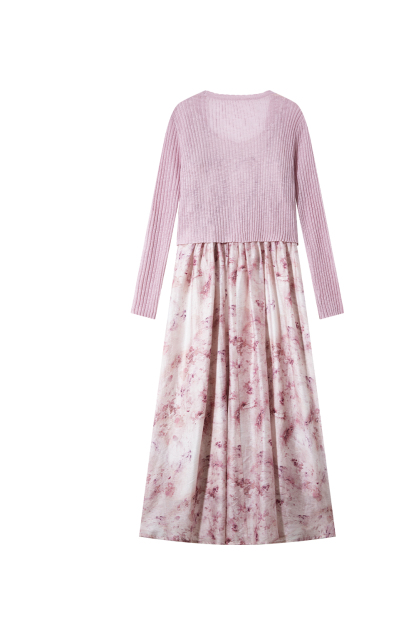 Knitted Cardigan And Floral Long Skirt Combination