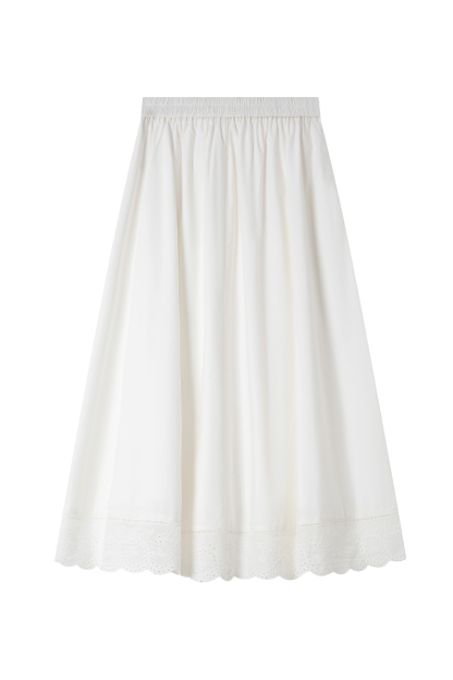 Lace-Edged White Long Skirt