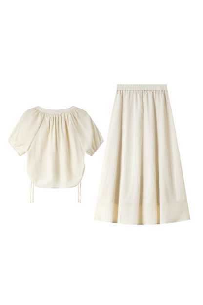 Gentle Beige Two-Piece Skirt Suit