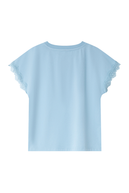 Lace Decoration Solid Color T-Shirt