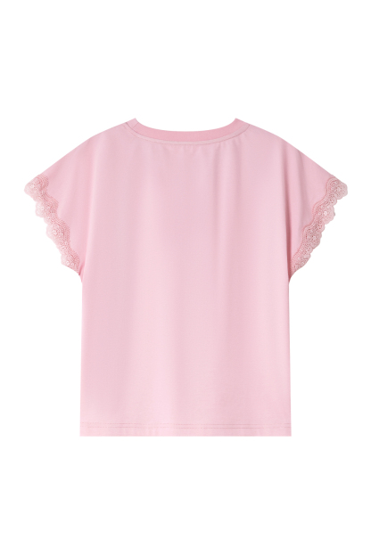 Lace Decoration Solid Color T-Shirt