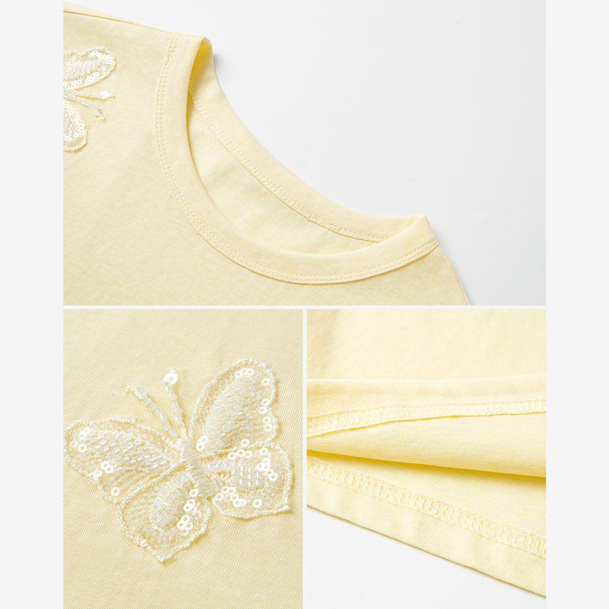 Lace Butterfly Solid Color T-Shirt
