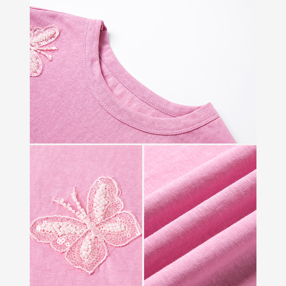 Lace Butterfly Solid Color T-Shirt