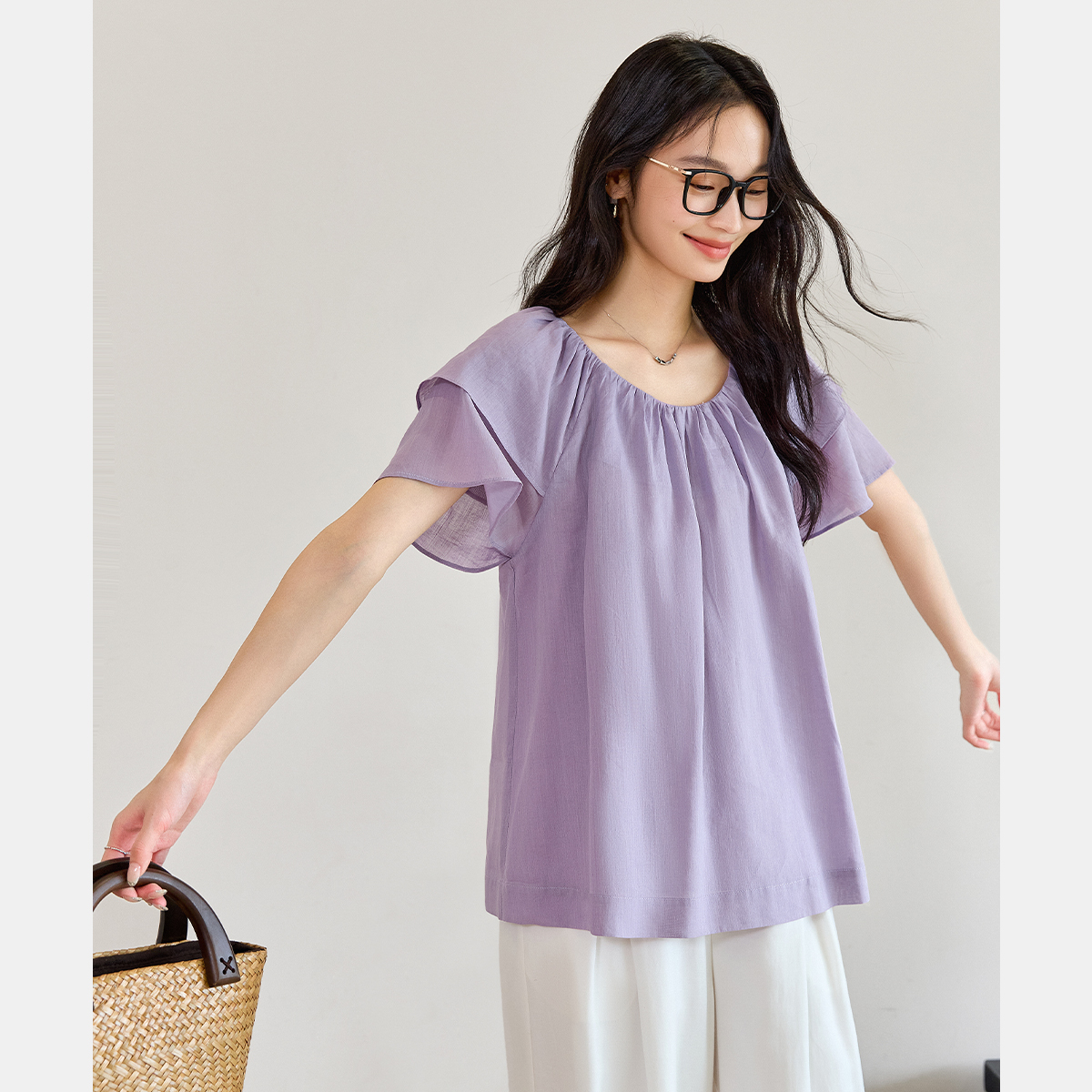 Solid Color Cotton And Linen Short-Sleeved Shirt