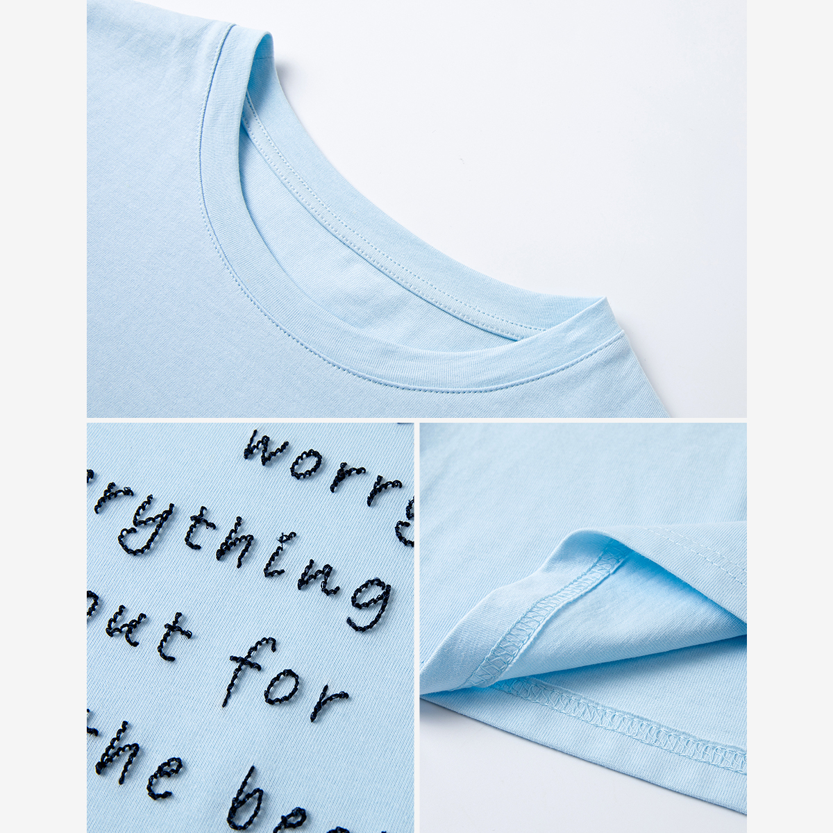 Letter Embroidered Round Neck T-Shirt