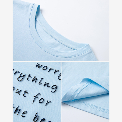 Letter Embroidered Round Neck T-Shirt