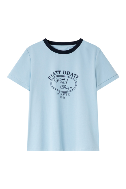 Round Neck Printed Decorative Straight T-Shirt