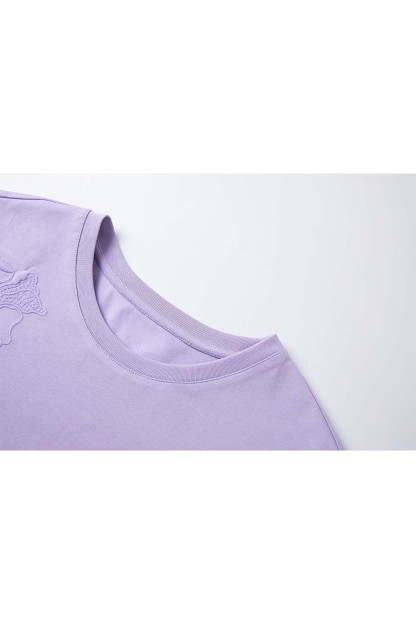 Hollow Flower Embroidery Straight T-Shirt-VIMLYSTORE