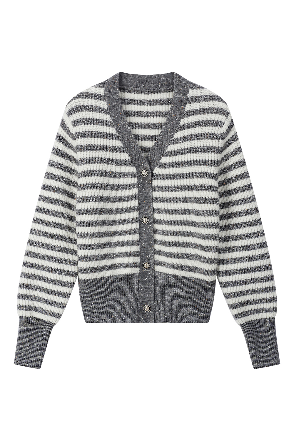 V-neck striped knitted cardigan-VIMLYSTORE