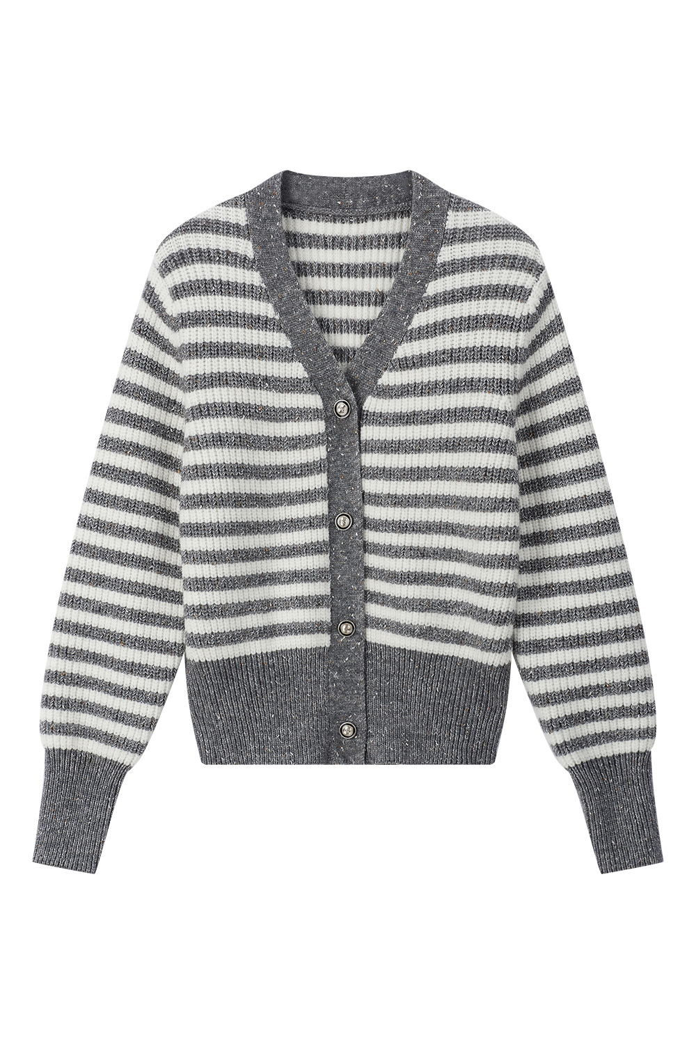 V-neck striped knitted cardigan