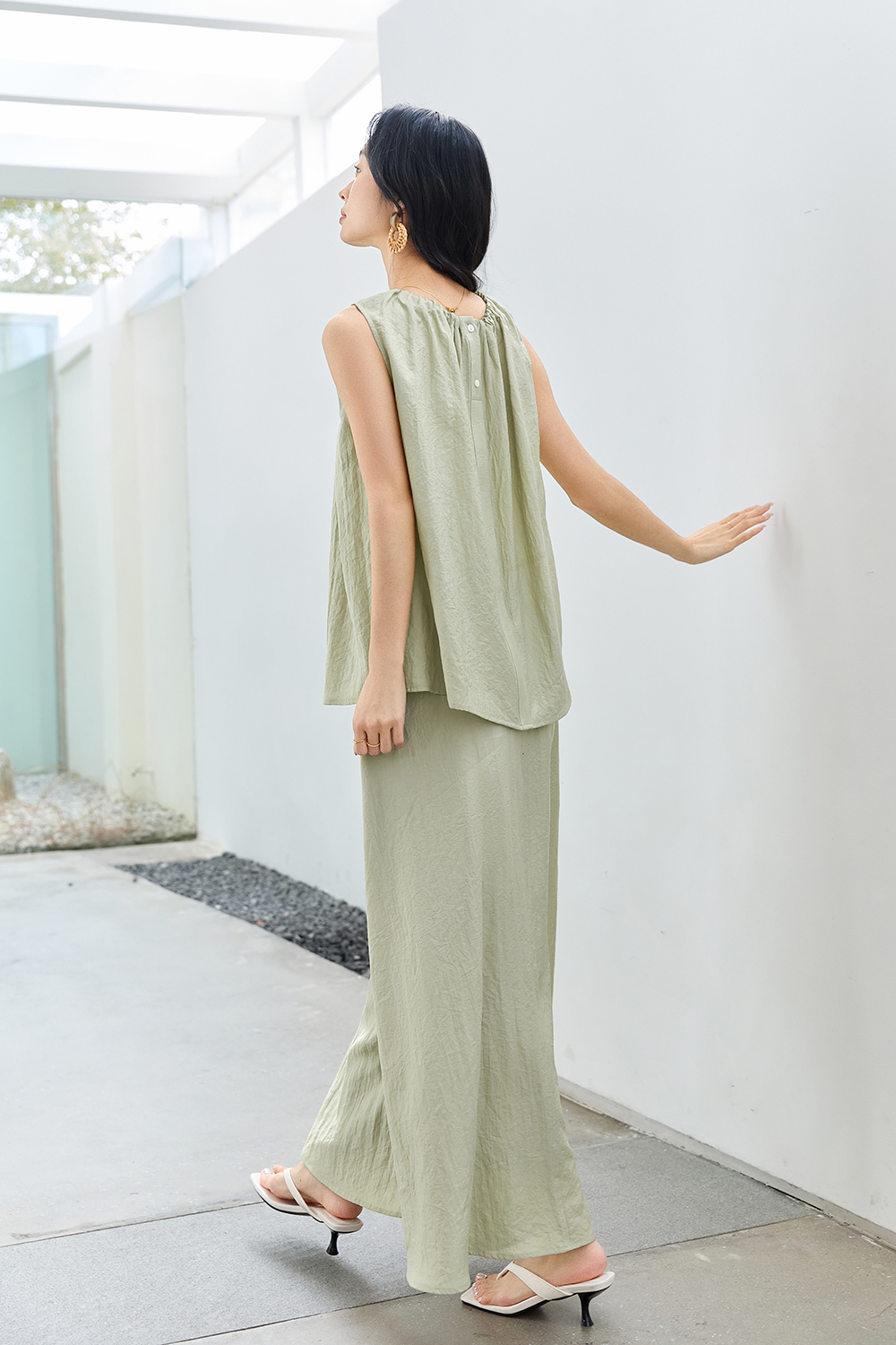French-Casual Round Neck Sleeveless Top with Flowy Skirt Set-VIMLYSTORE
