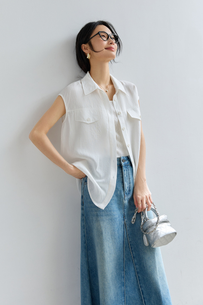 Commute-Elegance Sleeveless Cardigan with Lapel Collar-VIMLYSTORE